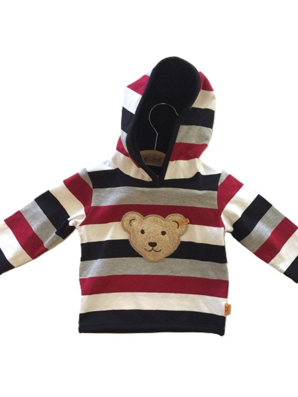 Baby Multi Colour Striped Hoodie with Bear Patch Squeaker. NEW